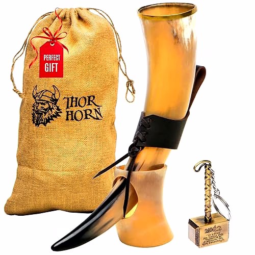 qarzun thor horn drinking horn with stand, brown, 20 fl oz