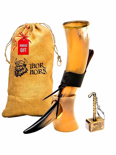 Thor Horn Drinking Horn with Stand, Brown, 20 fl oz