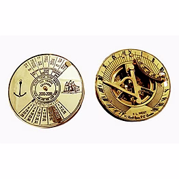 qarzun set of 2 shiny finish brass sundial compass with brass calendar paper weight set