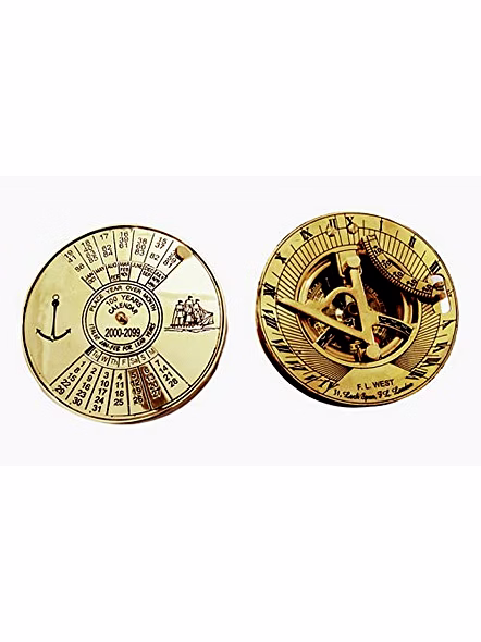 Set of 2 Shiny Finish Brass Sundial Compass with Brass Calendar Paper Weight Set-Qarzun1145