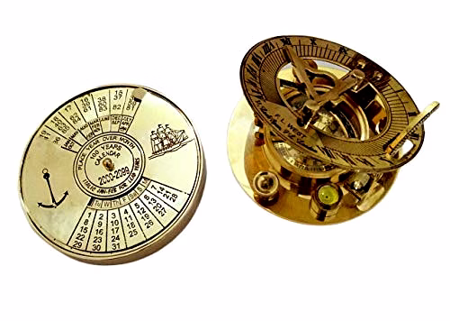 Set of 2 Shiny Finish Brass Sundial Compass with Brass Calendar Paper Weight Set image 3