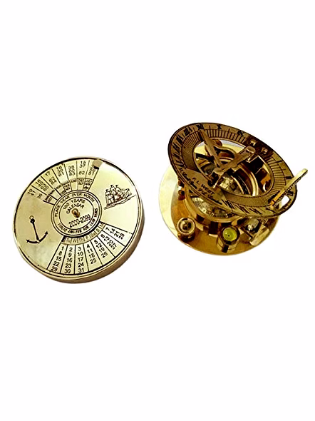 Set of 2 Shiny Finish Brass Sundial Compass with Brass Calendar Paper Weight Set-2