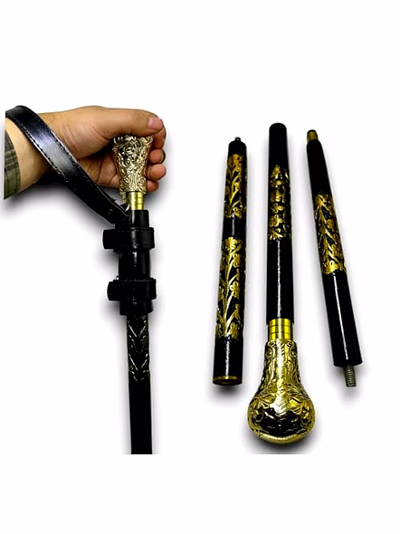 Carving Wooden Walking Cane for Women and Men Brass Designer Style Antique Handle Walking Stick 37" with Leather Black Cord
