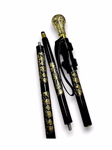 Carving Wooden Walking Cane for Women and Men Brass Designer Style Antique Handle Walking Stick 37" with Leather Black Cord