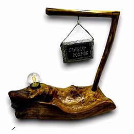 qarzun rustic driftwood table lamp showpiece with exposed bulb and artistic organic design for bedroom, living room or ambient home lighting