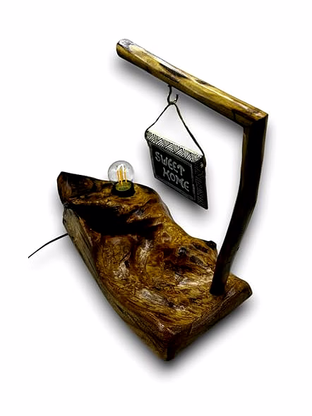 Rustic Driftwood Table Lamp showpiece with Exposed Bulb and Artistic Organic Design for Bedroom, Living Room or Ambient Home Lighting-2