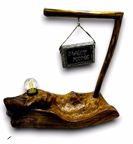 Rustic Driftwood Table Lamp showpiece with Exposed Bulb and Artistic Organic Design for Bedroom, Living Room or Ambient Home Lighting image 4