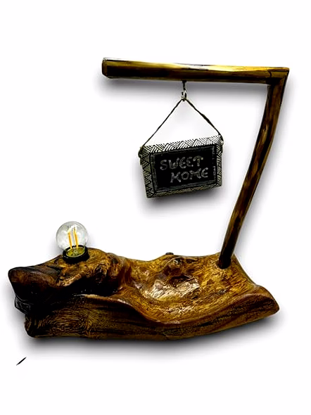Rustic Driftwood Table Lamp showpiece with Exposed Bulb and Artistic Organic Design for Bedroom, Living Room or Ambient Home Lighting-3