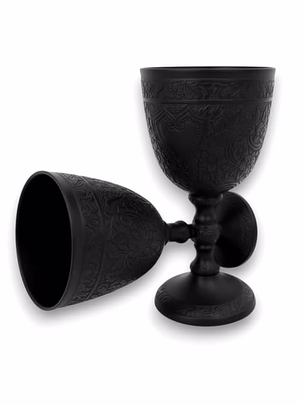 Brass Goblet Black Embossed Design,Premium Goblet Champagne Flutes Coupes Wine Drinking Glass,Tumbler Cups for Water