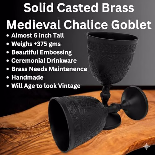 Brass Goblet Black Embossed Design,Premium Goblet Champagne Flutes Coupes Wine Drinking Glass,Tumbler Cups for Water image 2