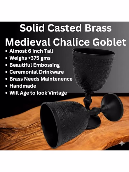 Brass Goblet Black Embossed Design,Premium Goblet Champagne Flutes Coupes Wine Drinking Glass,Tumbler Cups for Water