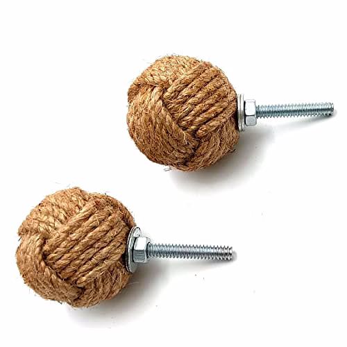Set of 6 Jute Rope Knot Door Knobs/Drawer Pulls and Push Handle/Knobs for Cabinets/Wardrobes/Nautical Hardware Decor, 32 mm image 2