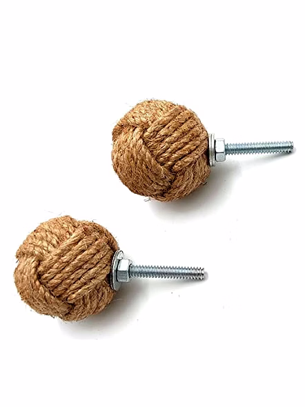 Set of 6 Jute Rope Knot Door Knobs/Drawer Pulls and Push Handle/Knobs for Cabinets/Wardrobes/Nautical Hardware Decor, 32 mm