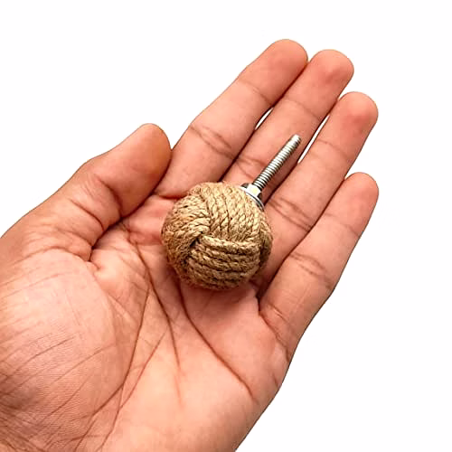 Set of 6 Jute Rope Knot Door Knobs/Drawer Pulls and Push Handle/Knobs for Cabinets/Wardrobes/Nautical Hardware Decor, 32 mm image 3