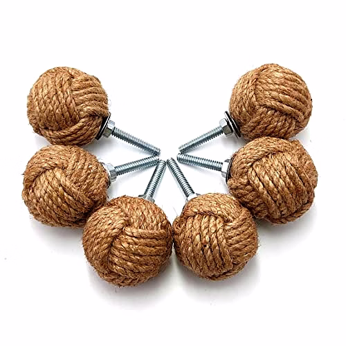 Set of 6 Jute Rope Knot Door Knobs/Drawer Pulls and Push Handle/Knobs for Cabinets/Wardrobes/Nautical Hardware Decor, 32 mm image 4