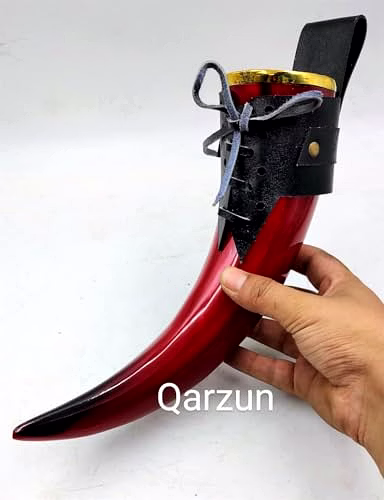 Set of Blue & red Horn Mug, Beer Mug, Bar, Groomsmen Gift, Groomsman, Best Man, Game of Thrones Horn Mug with Leather Strap image 2