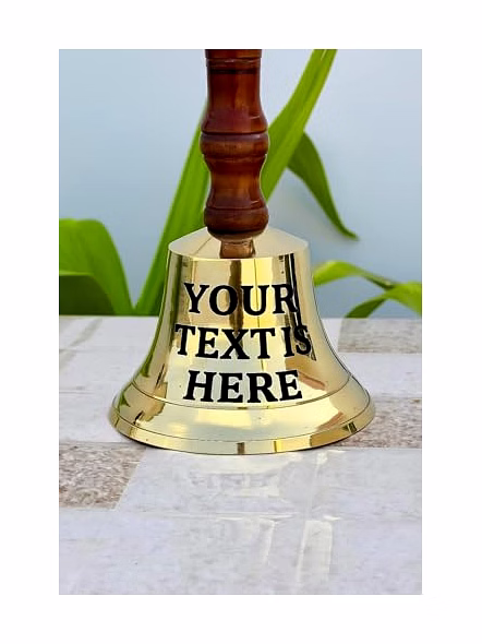 Personalized Engraved Large Brass Ship Wood Handle Hand Bell Decorative Bell, Meditation Bell for Home Decor