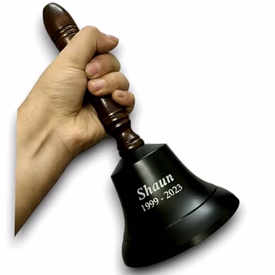 qarzun personalized engraved black brass ship wood handle hand bell decorative bell, meditation bell