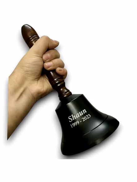 Personalized Engraved Black Brass Ship Wood Handle Hand Bell Decorative Bell, Meditation Bell