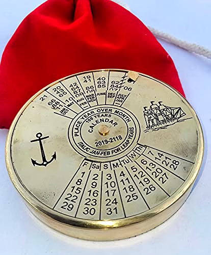 Ascent Gifts Brass Calendar Collectible 100Yrs Paper Weight With Red Fabric Pouch Bag Table Decor Gift image 3