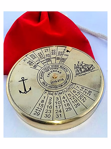 Ascent Gifts Brass Calendar Collectible 100Yrs Paper Weight With Red Fabric Pouch Bag Table Decor Gift-2