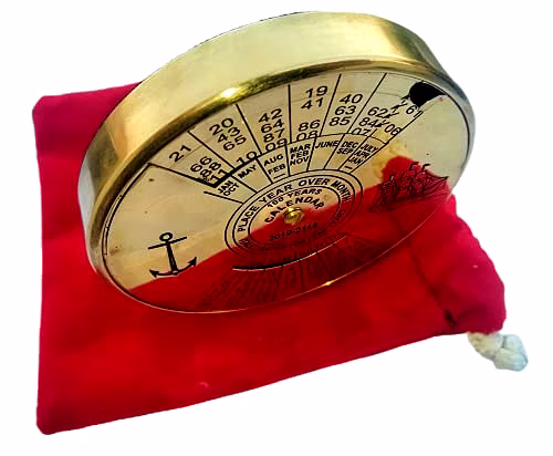 Ascent Gifts Brass Calendar Collectible 100Yrs Paper Weight With Red Fabric Pouch Bag Table Decor Gift image 4