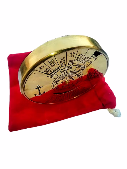 Ascent Gifts Brass Calendar Collectible 100Yrs Paper Weight With Red Fabric Pouch Bag Table Decor Gift-3