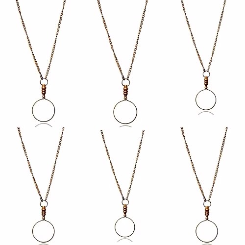 qarzun set of 6 antique finish brass magnifying glass optional - round magnifier monocle page reader necklace - vintage style nautical
