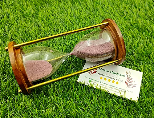 qarzun wooden and brass sand timer hour glass sandglass clock ideal for exercise antique nautical decor, height 6 inches 5 minutes figurine