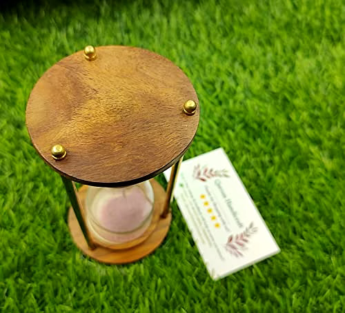 Wooden and Brass Sand Timer Hour Glass Sandglass Clock Ideal for Exercise Antique Nautical Decor, Height 6 Inches 5 Minutes Figurine image 2
