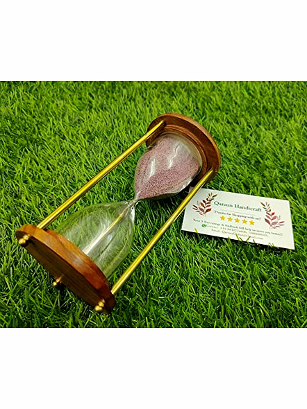 Wooden and Brass Sand Timer Hour Glass Sandglass Clock Ideal for Exercise Antique Nautical Decor, Height 6 Inches 5 Minutes Figurine-2