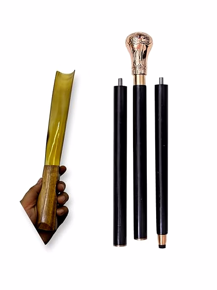 Brass Knob Style Handle Walking Cane Wooden Walking Stick Handmade with Long Shoe Horn Best Gift for Grandfather-4