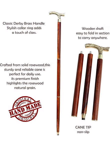 Derby Style Canes and Walking Sticks Brass Handle with Shoe Horn Affordable Gift Wooden Decorative Walking Cane Fashion Statement for Men/Women/Seniors-2