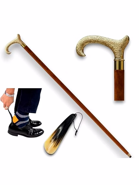 Derby Canes and Walking Sticks Brass Handle with Shoe Horn Affordable Gift Wooden Decorative Walking Cane Fashion Statement for Men/Women/Seniors