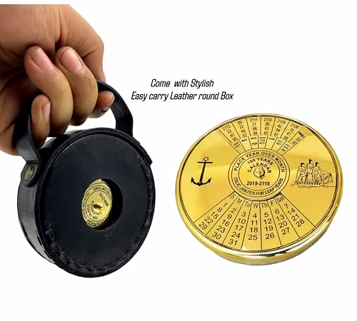 qarzun shiny finish brass 100 yrs calendar paper weight with leather black box maritime gift item