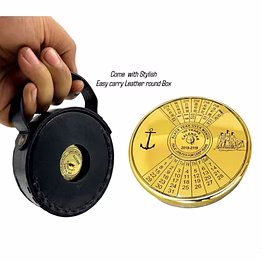 qarzun shiny finish brass 100 yrs calendar paper weight with leather black box maritime gift item