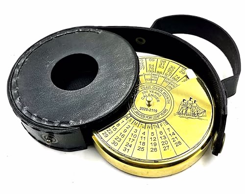 Shiny Finish Brass 100 yrs Calendar Paper Weight with Leather Black Box Maritime Gift Item image 2