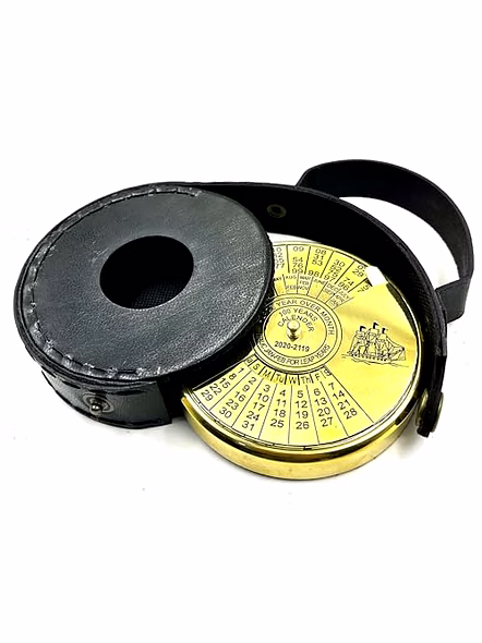 Shiny Finish Brass 100 yrs Calendar Paper Weight with Leather Black Box Maritime Gift Item-1