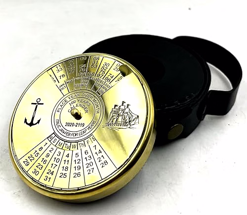 Shiny Finish Brass 100 yrs Calendar Paper Weight with Leather Black Box Maritime Gift Item image 5