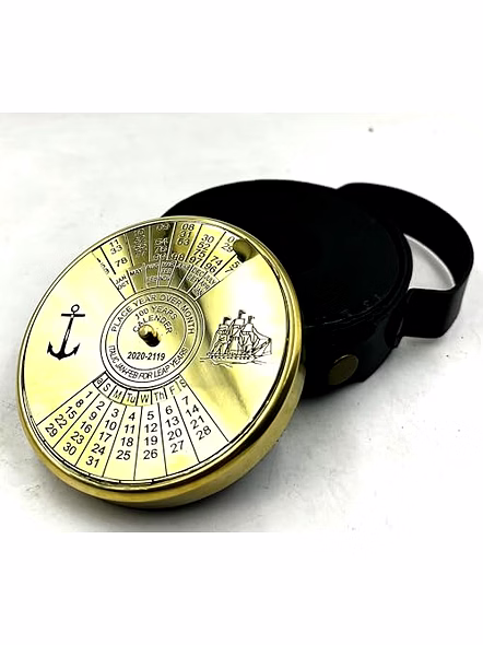 Shiny Finish Brass 100 yrs Calendar Paper Weight with Leather Black Box Maritime Gift Item-4