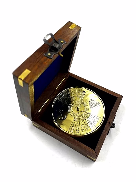 Shiny Finish Brass Calendar Paper Weight with wood box Maritime Gift Item-4