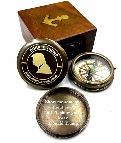 Donald Trump Engraved Lid Pocket Round Compass Brass Nautical with Wood Box Birthday Gift for Your lovedones image 2