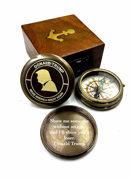 Donald Trump Engraved Lid Pocket Round Compass Brass Nautical with Wood Box Birthday Gift for Your lovedones-1