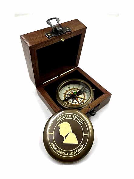 Donald Trump Engraved Lid Pocket Round Compass Brass Nautical with Wood Box Birthday Gift for Your lovedones-2