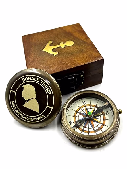 Donald Trump Engraved Lid Pocket Round Compass Brass Nautical with Wood Box Birthday Gift for Your lovedones-3