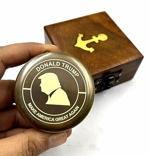 Donald Trump Engraved Lid Pocket Round Compass Brass Nautical with Wood Box Birthday Gift for Your lovedones image 5