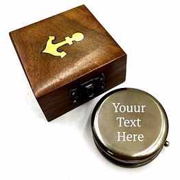 qarzun personalized pocket round compass brass nautical with wood box birthday gift for your lovedones