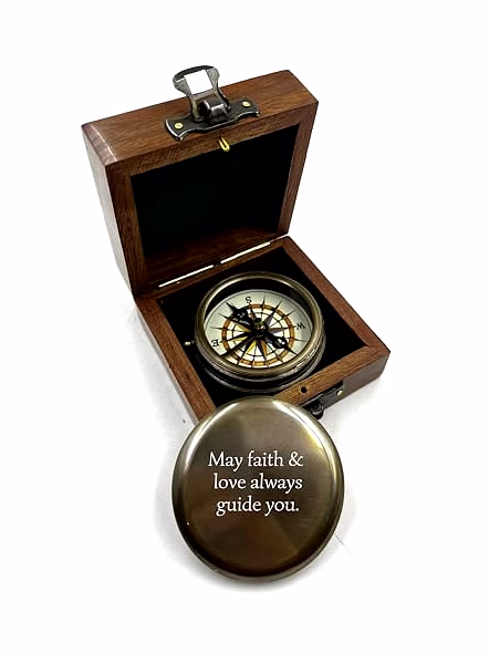 Personalized Pocket Round Compass Brass Nautical with Wood Box Birthday Gift for Your lovedones-2