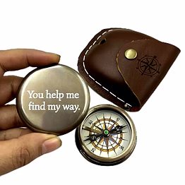 qarzun personalized pocket round compass brass nautical with leather cover birthday gift for your lovedones