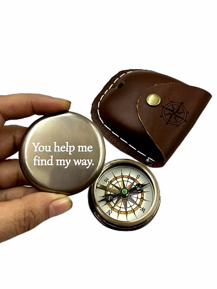 Personalized Pocket Round Compass Brass Nautical with Leather Cover Birthday Gift for Your lovedones-Qarzun1172